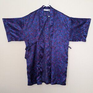 Vintage Boho Purple Paisley Print Kimono Robe
